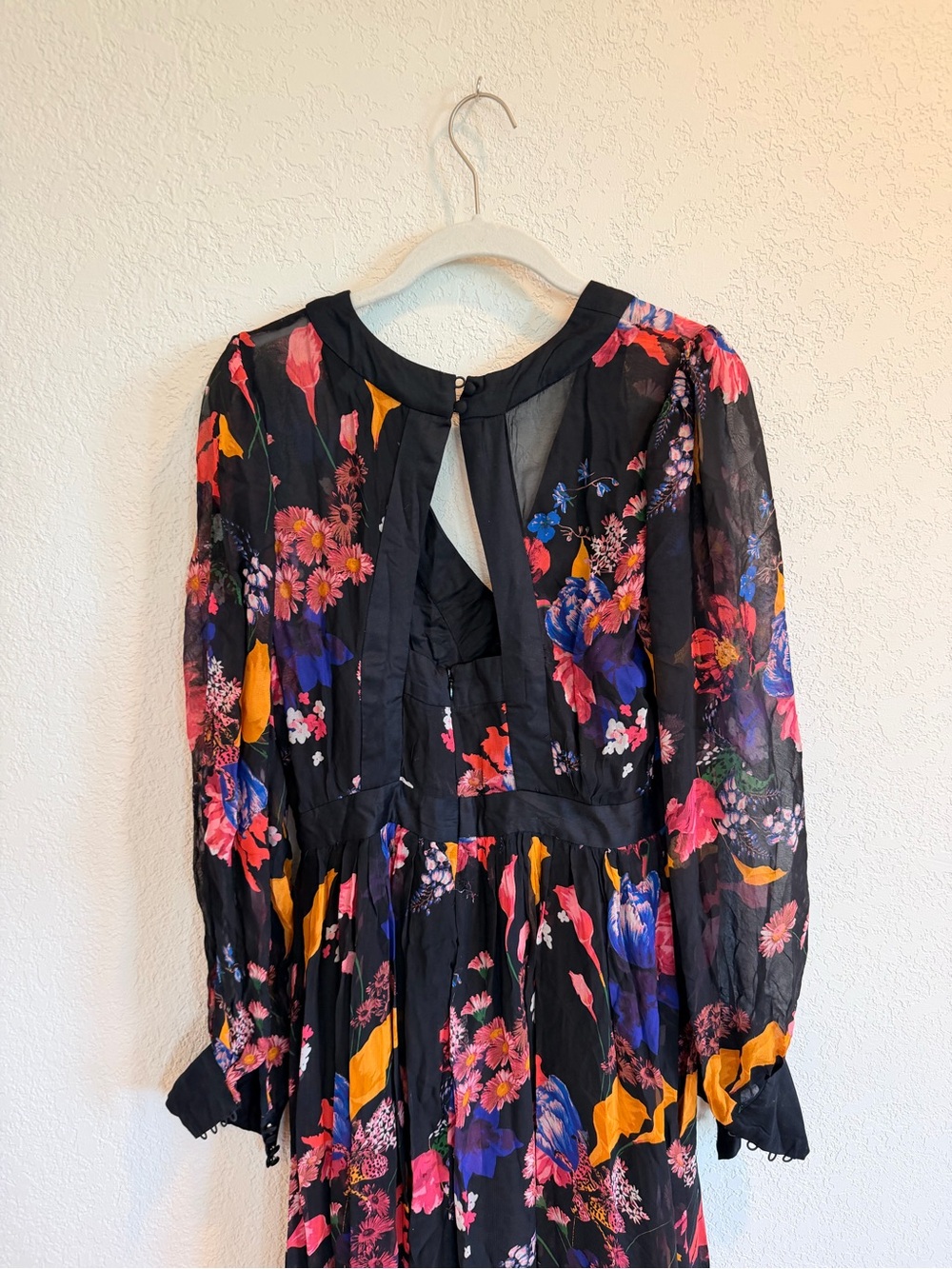 (SUNSET) Anthropologie Maeve Floral Black V-Neck Long Sleeve Maxi Dress - Picture 4 of 5